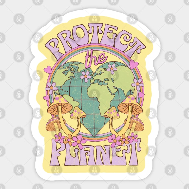 Protect the Planet Retro Earth Day Sticker by PUFFYP